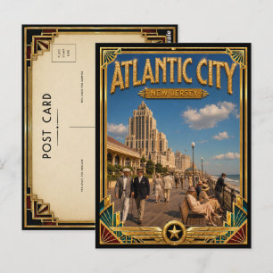 Atlantic City New Jersey Vintage Art Deco Golden Postkarte