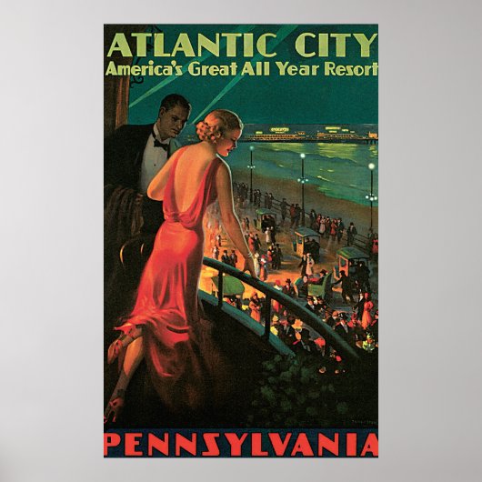 Atlantic City New Jersey Vintage Travel Poster (Vorne)