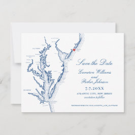 Atlantic City New Jersey Wedding Elegant Navy Map Save The Date