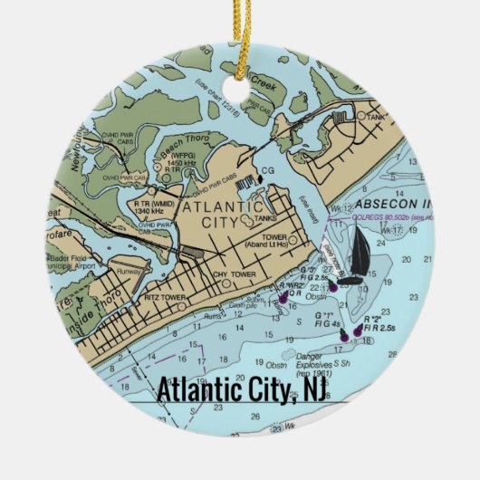 Atlantic City NJ Chart Keramik Ornament (Vorne)