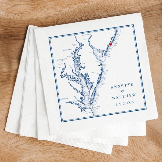 Atlantic City NJ Elegant Navy Blue Map Wedding Serviette