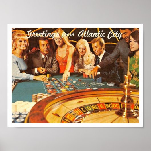 Atlantic City NJ, Gambling, Roulette, Retro Postc Poster (Vorne)