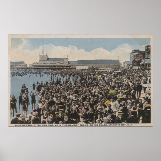 Atlantic City, NJ - Holiday Crowd am Strand Poster (Vorne)