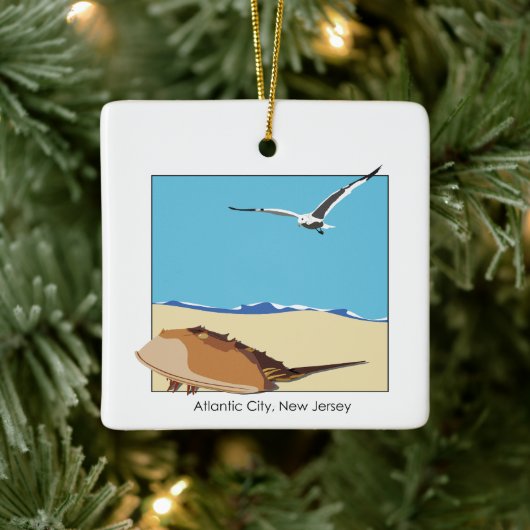 Atlantic City, NJ Horseshoe Crab Seagull Beach Keramikornament (Baum)