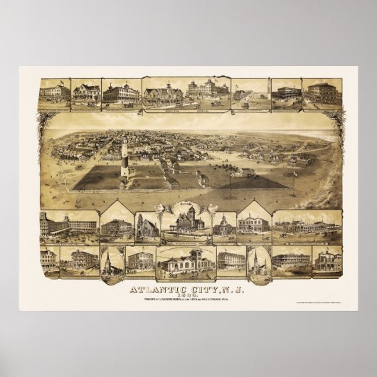 Atlantic City, NJ Panoramic Map - 1880 Poster (Vorne)