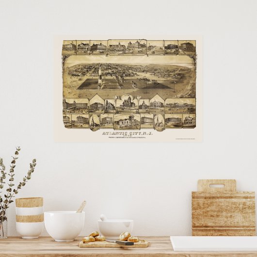 Atlantic City, NJ Panoramic Map - 1880 Poster (Küche)