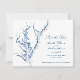 Atlantic City NJ Wedding Elegant Navy Map Save The Date