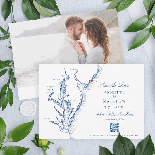Atlantic City NJ Wedding Elegant Navy QR Code Save The Date