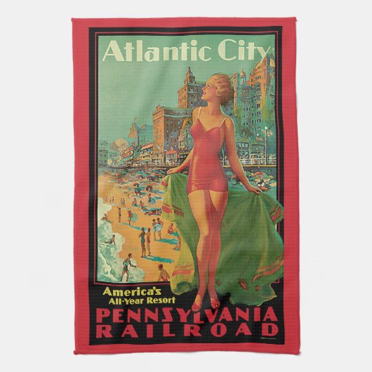 Atlantic City Resort, Pennsylvania Railway Travel Geschirrtuch (Vertikal)