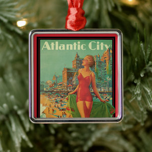 Atlantic City Resort, Pennsylvania Railway Travel Ornament Aus Metall