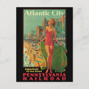 Atlantic City Resort, Pennsylvania Railway Travel Postkarte
