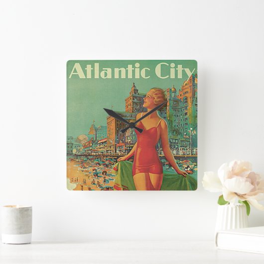 Atlantic City Resort, Pennsylvania Railway Travel Quadratische Wanduhr (Zuhause)