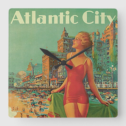 Atlantic City Resort, Pennsylvania Railway Travel Quadratische Wanduhr (Vorderseite)