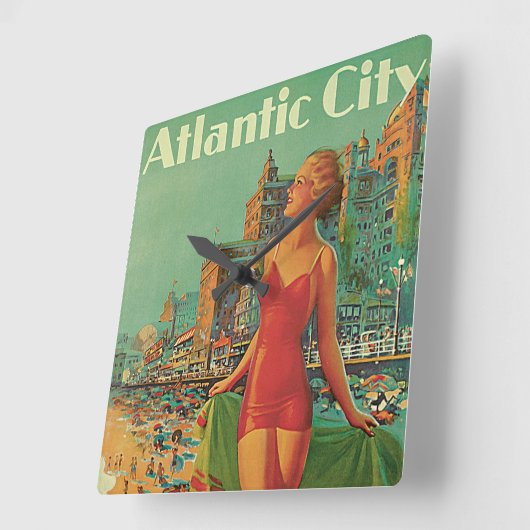 Atlantic City Resort, Pennsylvania Railway Travel Quadratische Wanduhr (Winkel)