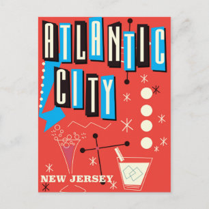 Atlantic City Vintage-Glücksspiel-Reiseplakat Postkarte