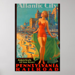 Atlantic City Vintage Pennsylvania Bahnreisen Poster