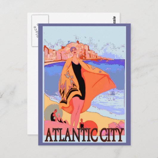 Atlantic City Vintage Poster 2 Postkarte (Vorne/Hinten)
