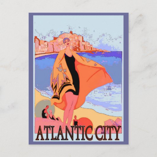 Atlantic City Vintage Poster 2 Postkarte (Vorderseite)
