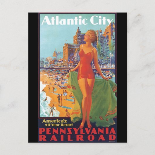 Atlantic City Vintage Travel Poster Postkarte (Vorderseite)