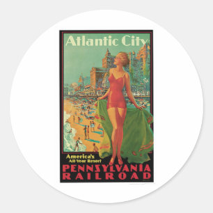 Atlantic City Vintage Travel Runder Aufkleber