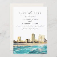 ATLANTIC CITY Watercolor New Jersey City Skyline