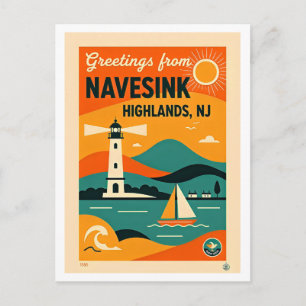 Atlantic Highlands & Navesink NJ Retro Postkarte