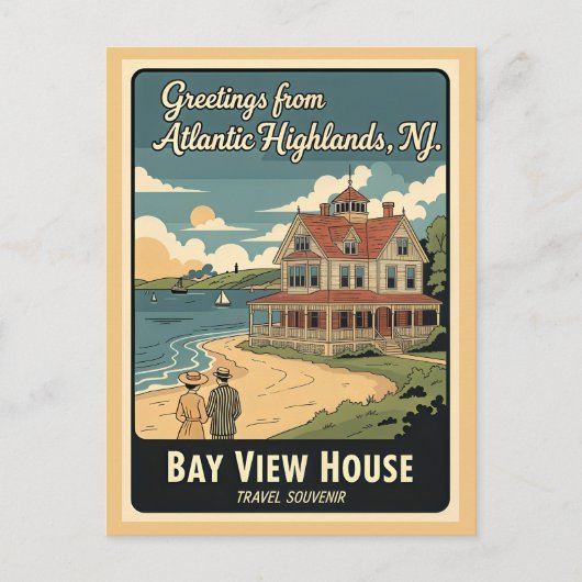 Atlantic Highlands NJ Bay View House Postkarte (Vorderseite)