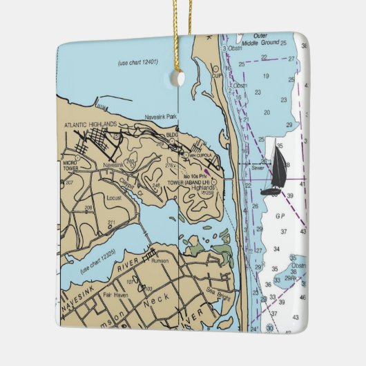 Atlantic Highlands NJ Chart Keramikornament (Links)