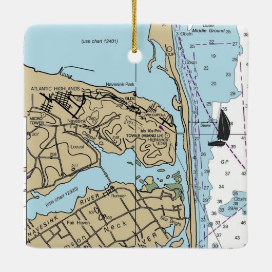 Atlantic Highlands NJ Chart Keramikornament (Rückseite)
