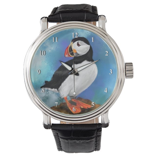 Atlantic Puffin Bird Watch - Malerei Armbanduhr (Vorderseite)