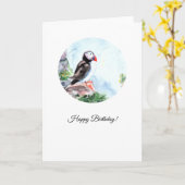 Atlantic Puffin Birthday Card Karte (Gelbe Blume)