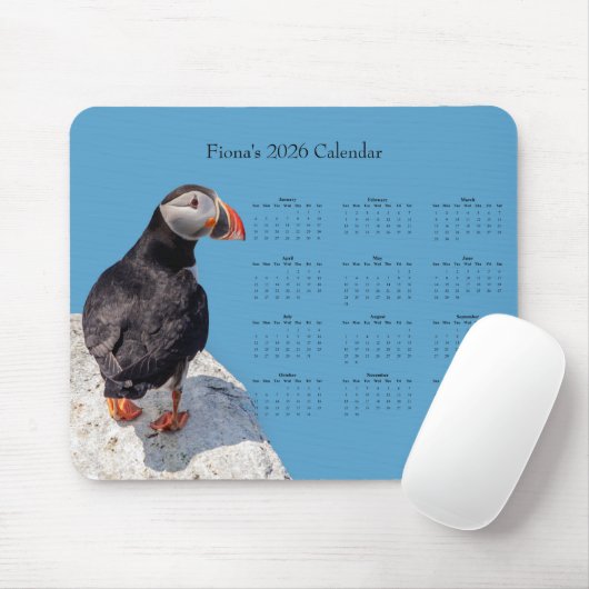 Atlantic Puffin: Customize 2026 calendar Mousepad (Mit Mouse)