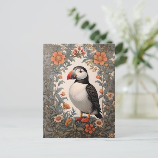 Atlantic Puffin William Morris Inspiriert Postkarte (Stehend Vorderseite)