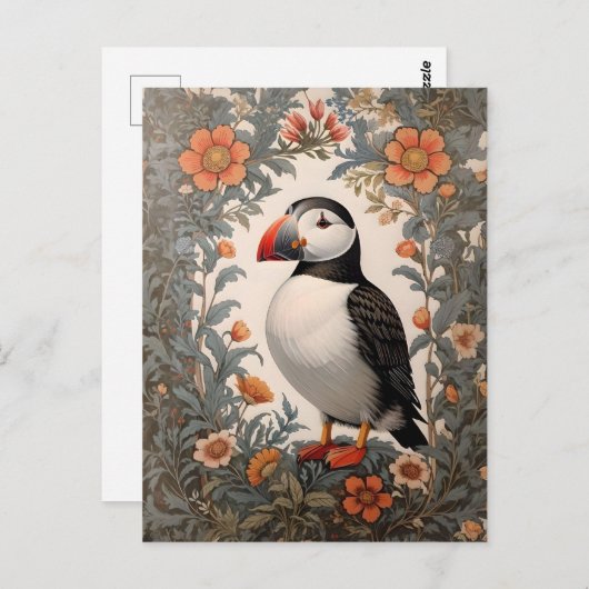 Atlantic Puffin William Morris Inspiriert Postkarte (Vorne/Hinten)