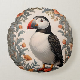 Atlantic Puffin William Morris Inspiriert Rundes Kissen