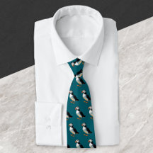 Atlantic Puffins Dark Ocean Blue Wildlife Pattern