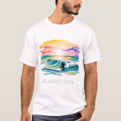 ATLANTIC SOUL Surfer Sunset Watercolor Ocean Wave T-Shirt (Vorderseite)