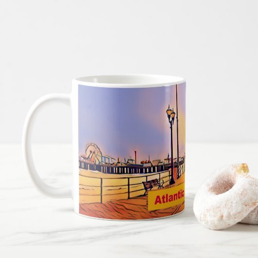 Atlantik City Beach Boardwalk Pop Art Kaffeetasse (Mit Donut)