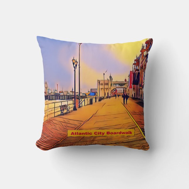Atlantik City Beach Boardwalk Pop Art Kissen (Vorderseite)