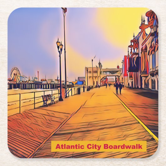 Atlantik City Beach Boardwalk Pop Art Rechteckiger Pappuntersetzer (Vorderseite)
