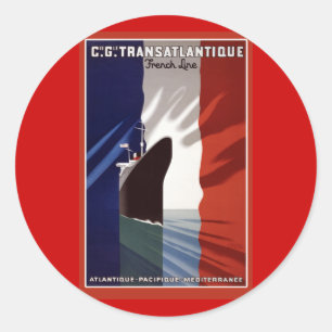 Atlantique French Cruise Line Retro Poster Runder Aufkleber
