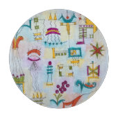 Atlantis Hand bemalt Moderne Wasserfarben Kunst Schneidebrett (Vorderseite)