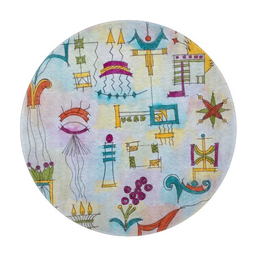 Atlantis Hand bemalt Moderne Wasserfarben Kunst Schneidebrett (Vorderseite)