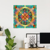 Atlantis inspiriert Rainbow Mandala Blue und Gold Poster (Heimbüro)