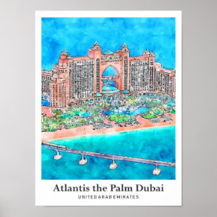 Atlantis Palm Dubai UAE Reisesaal Wasserfarbe Poster