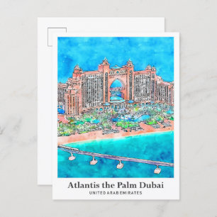 Atlantis Palm Dubai UAE Reisesaal Wasserfarbe Postkarte