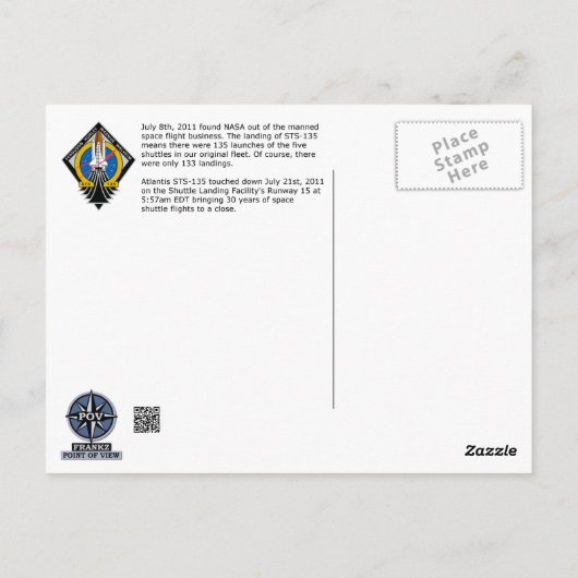 Atlantis Space Shuttle STS-135 Letzter Flug Postkarte (Rückseite)