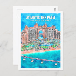 Atlantis The Palm Dubai Travel Place Watercolor Postkarte