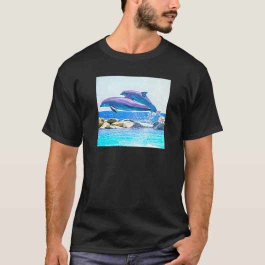 Atlantische Bottlenose Delphine Breaching Water T-Shirt (Vorderseite)