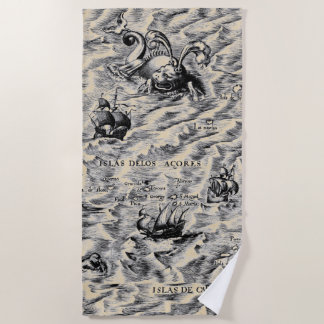 Atlantischer Ozean und die Azoren Vintage Weltkart Strandtuch